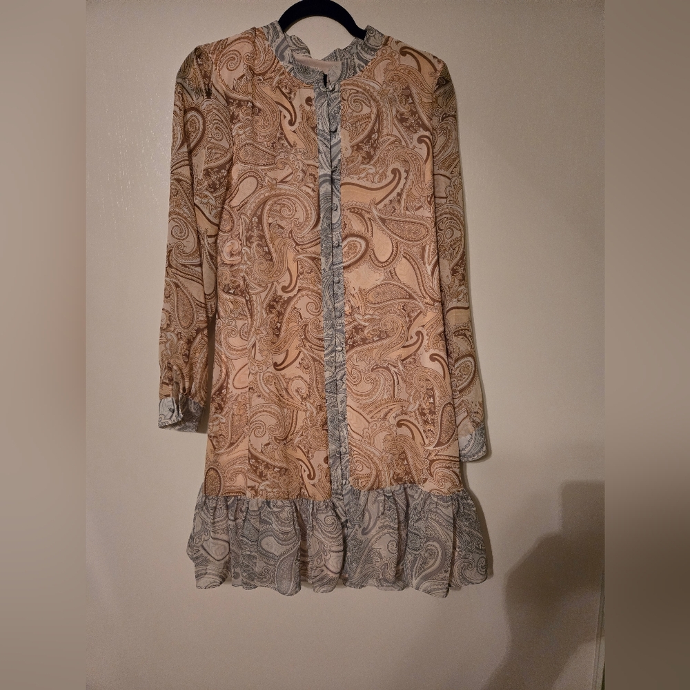 Laundry By Shelli Segal Tan and Blue Shirt Dress